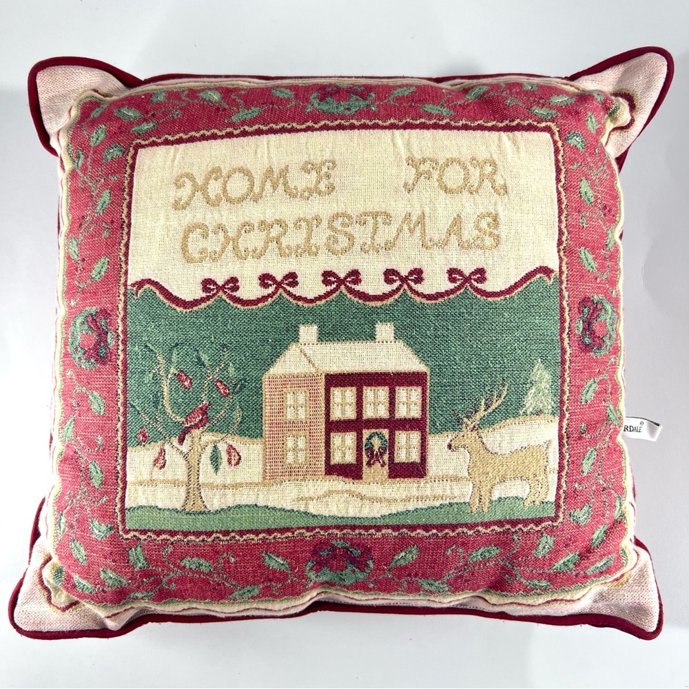 Home For Christmas Decorative Tapestry Pillow14" Red and Green